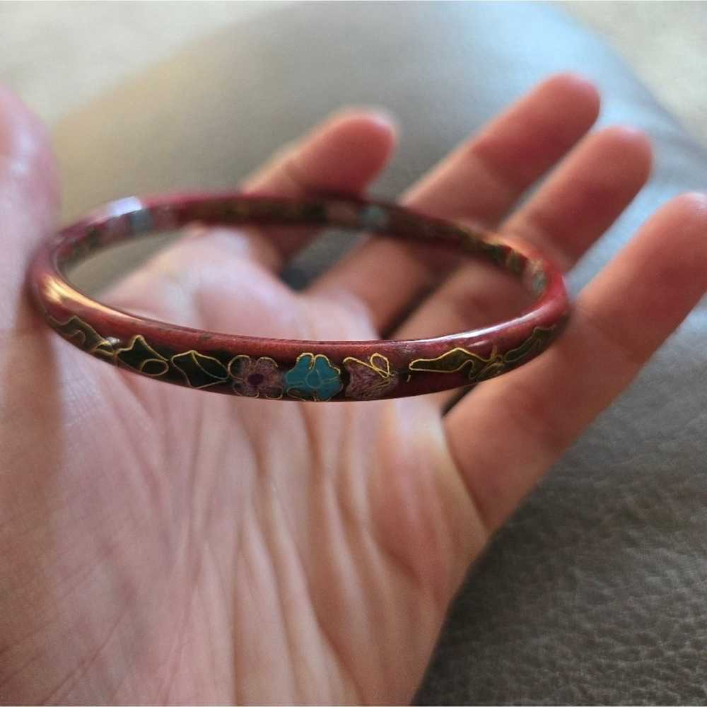 Vintage Red Floral Cloisonne Enamel Bangle - image 8