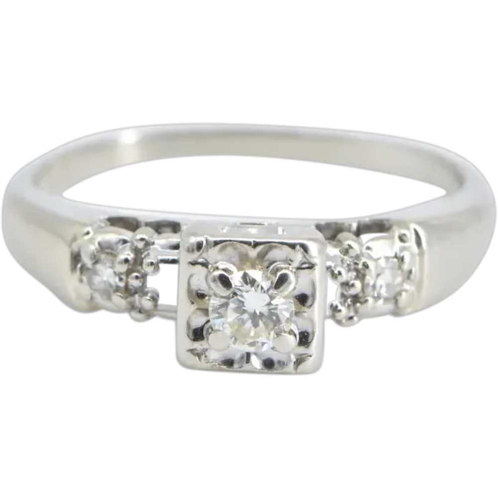 14K 1940's 0.17 Ctw Diamond Three Stone Promise R… - image 1