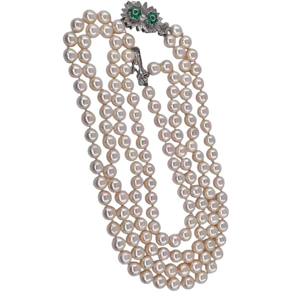 Vintage 18K White Gold Emerald 26" Two Strands Ja… - image 1