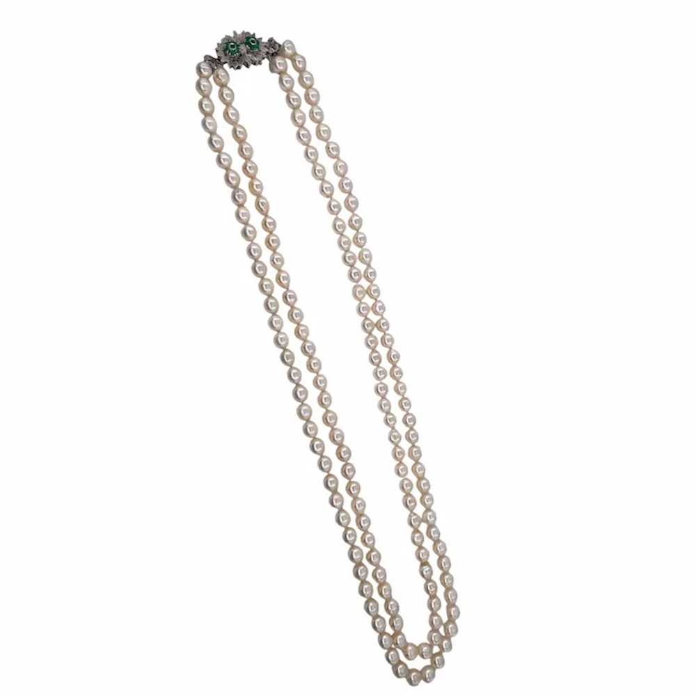 Vintage 18K White Gold Emerald 26" Two Strands Ja… - image 2