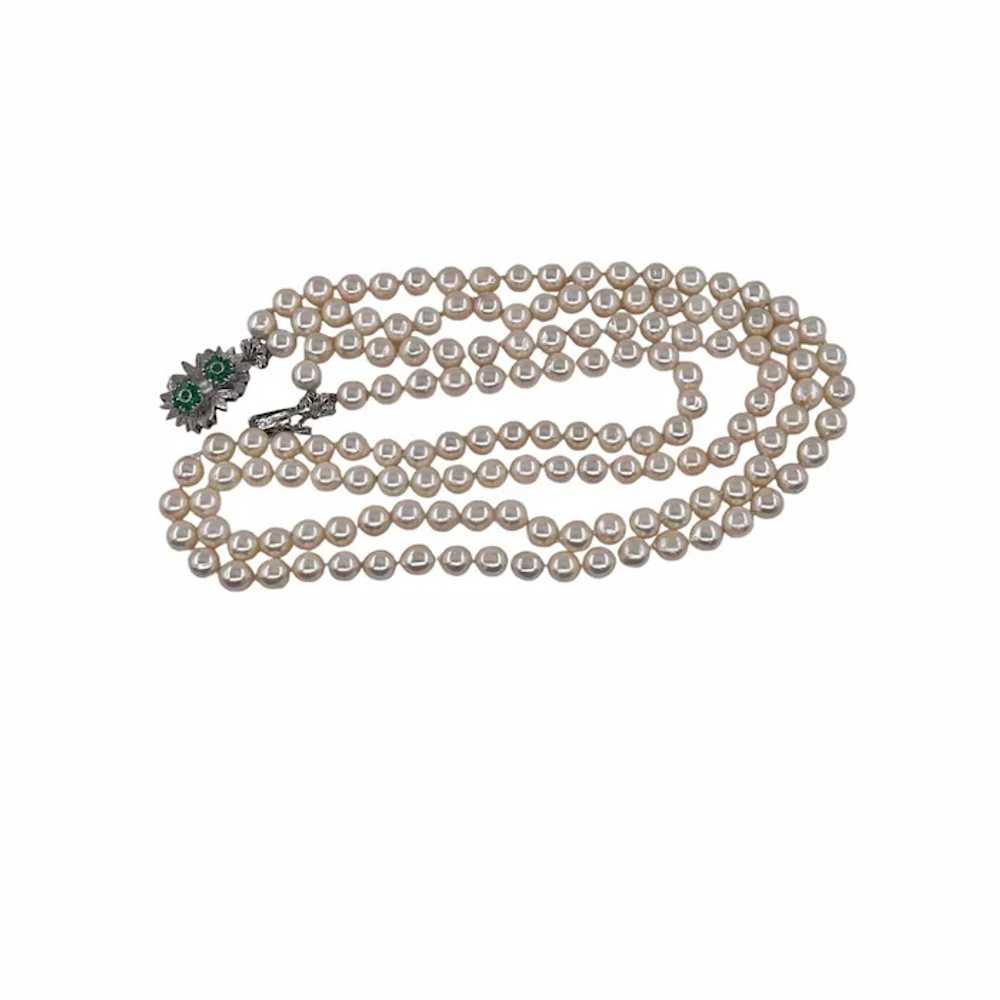 Vintage 18K White Gold Emerald 26" Two Strands Ja… - image 4