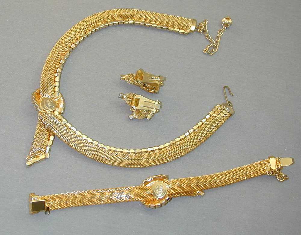 Hobe Gold Tone Mesh & Rhinestone Demi Parure Neck… - image 7