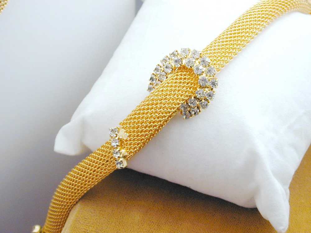 Hobe Gold Tone Mesh & Rhinestone Demi Parure Neck… - image 9