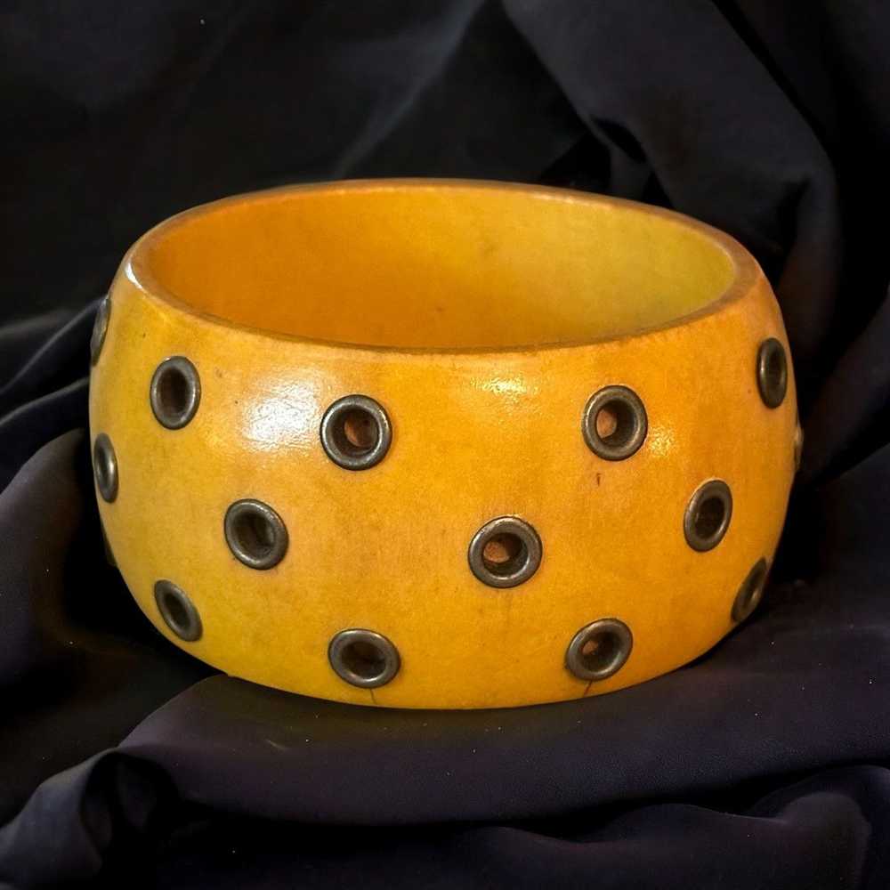 Other Chunky mustard yellow grommet detail wooden… - image 1