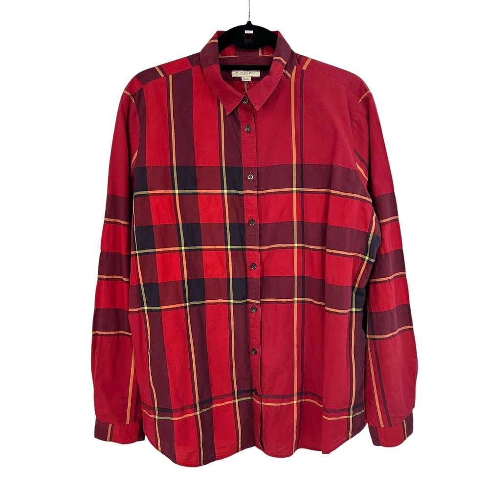 Burberry Brit Red Plaid Cotton Blend Long Sleeve … - image 1