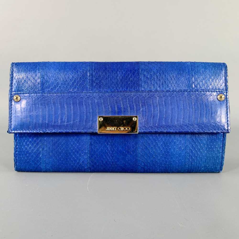 Jimmy Choo Blue Silver Snake Skin Leather Clutch … - image 1