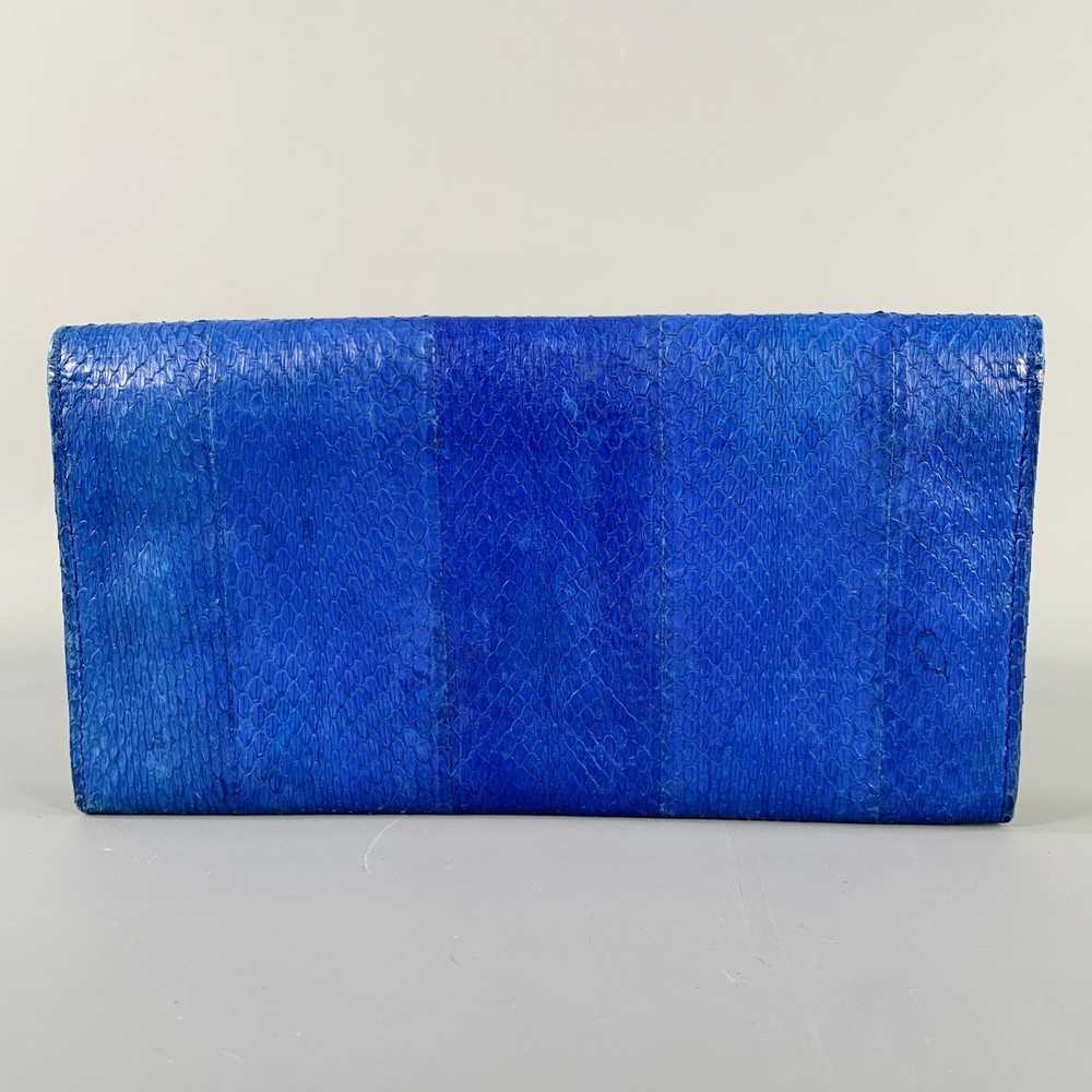 Jimmy Choo Blue Silver Snake Skin Leather Clutch … - image 3