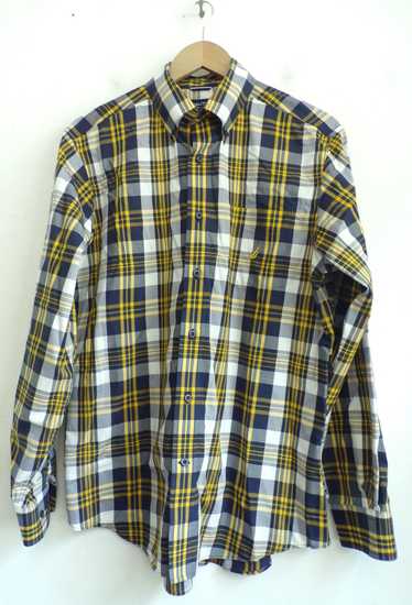 Nautica Nautica Blue White & Yellow Plaid Button D