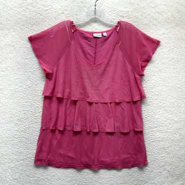 Pinko Pink Mesh Short Sleeve Layered Top for Wome… - image 1