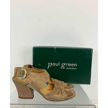 PAUL GREEN Brown Nubuck Leather Ruched Block Heel… - image 1