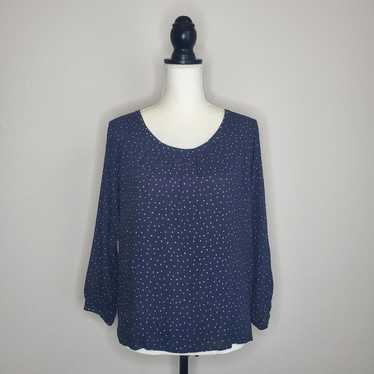 Loft Ann Taylor Loft Navy Heart Blouse Medium Peti