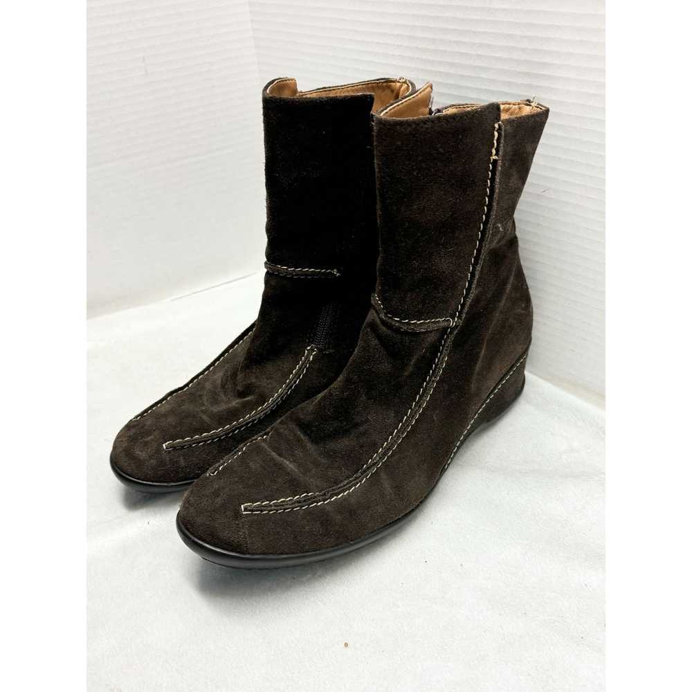 Vintage BERNIE MEV Brown Suede Platform Wedge Boo… - image 1