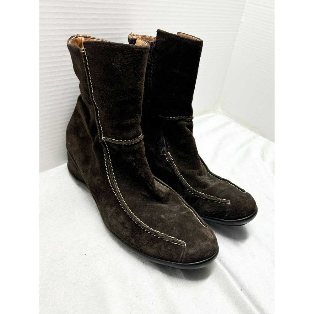 Vintage BERNIE MEV Brown Suede Platform Wedge Boo… - image 4