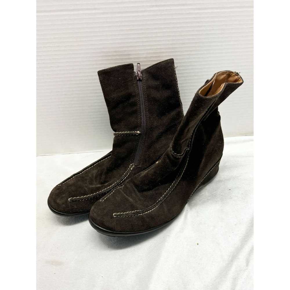 Vintage BERNIE MEV Brown Suede Platform Wedge Boo… - image 5