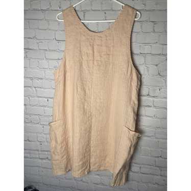 Flax 100% Linen Tan Sleeveless Button-Front store Lagenlook Peasant Midi Dress