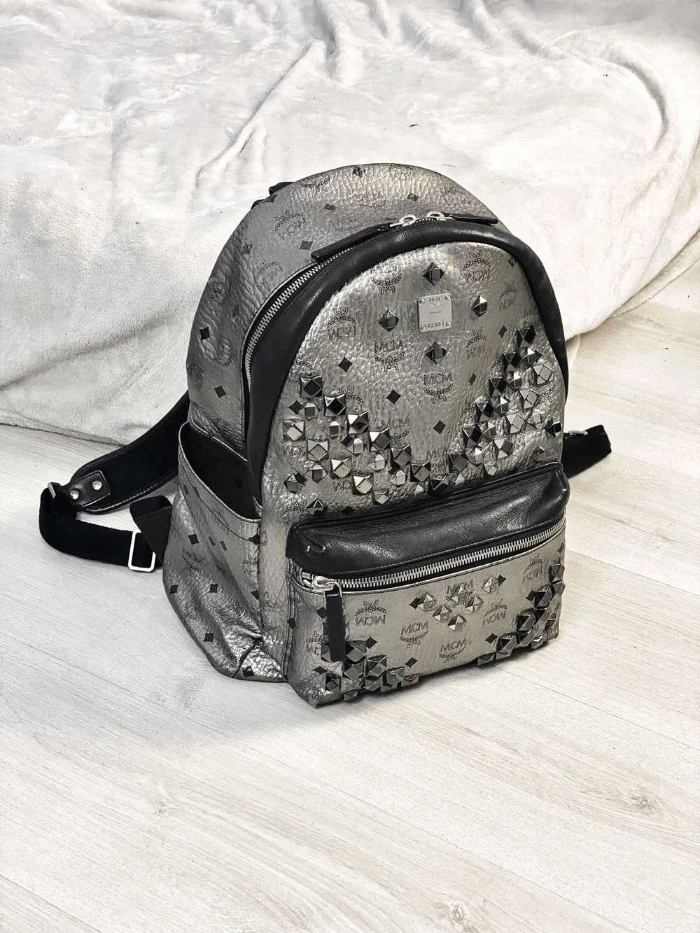 MCM MCM Metallic Silver Studded Stark Backpack - image 2