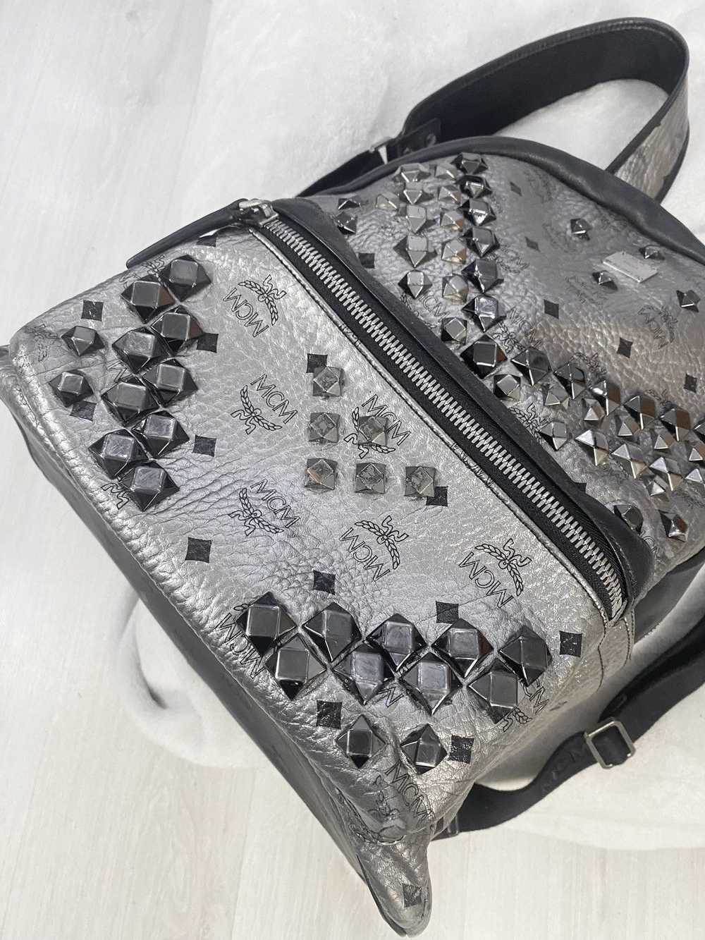 MCM MCM Metallic Silver Studded Stark Backpack - image 3