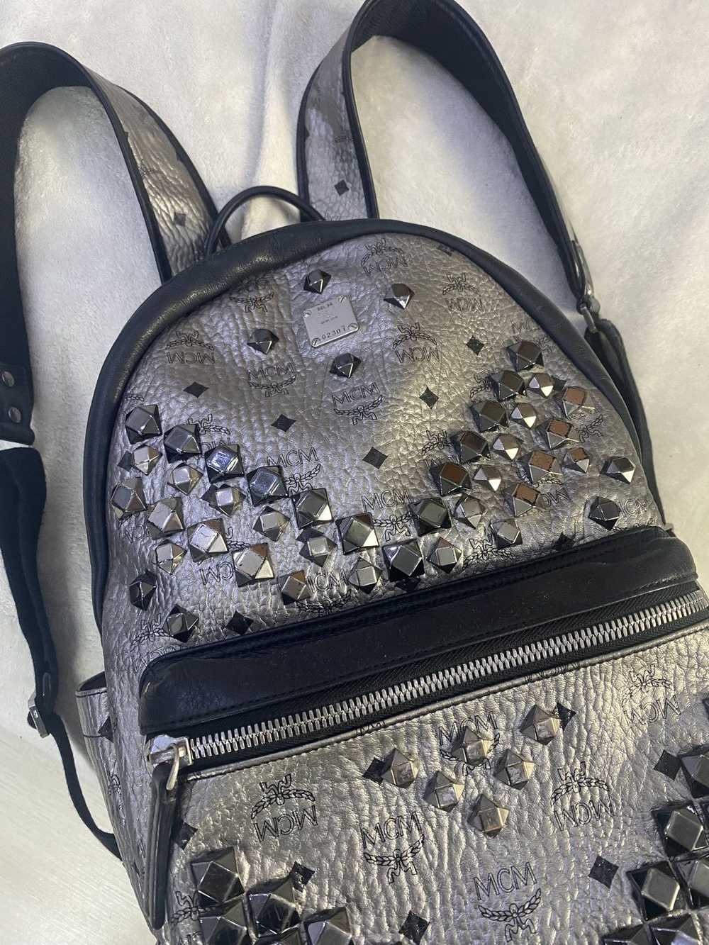 MCM MCM Metallic Silver Studded Stark Backpack - image 7