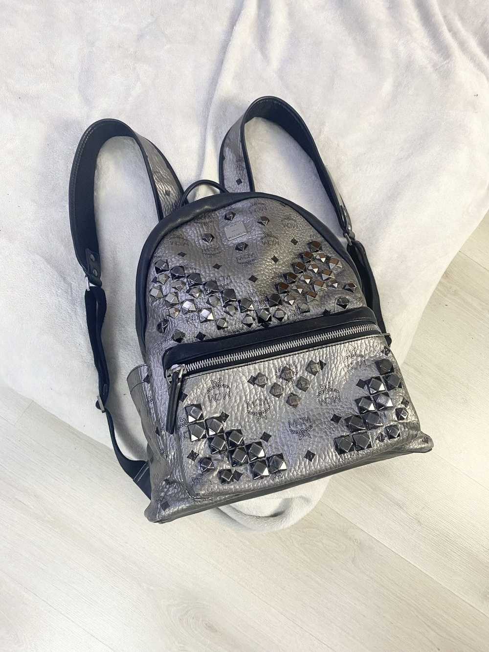 MCM MCM Metallic Silver Studded Stark Backpack - image 8