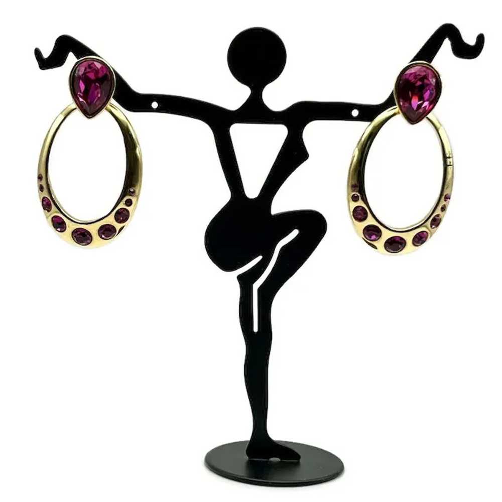 Yves Saint Laurent YSL Goldtone Long Hoop Rose Rh… - image 2