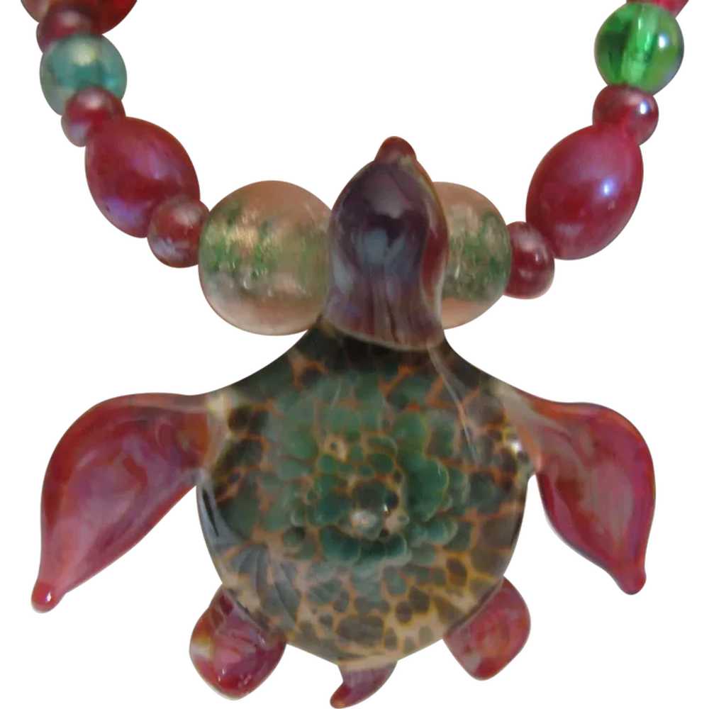 Murano Glass Turtle Artisan Bead Necklace 18 Inch… - image 1