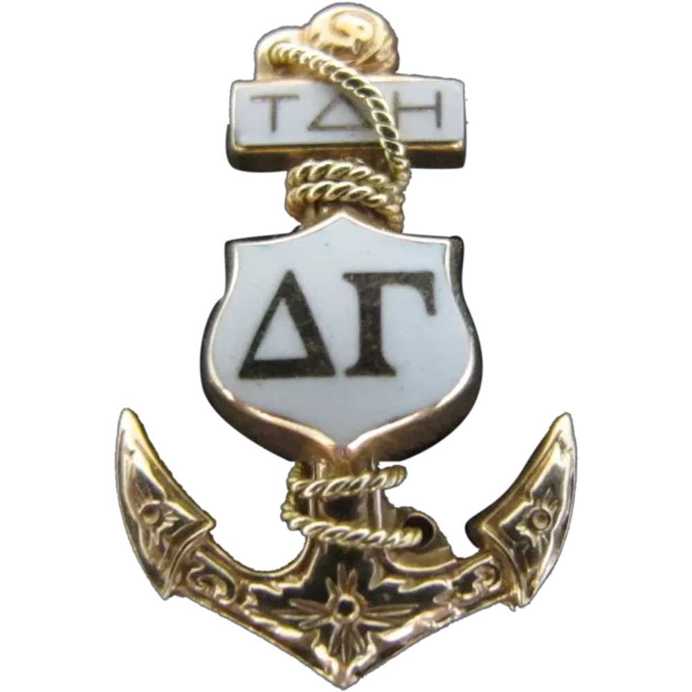 Vintage 10k Gold Enamel DELTA GAMMA Anchor & Shie… - image 1