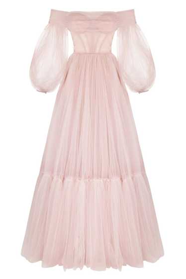 Milla Misty Rose Sheer Sleeves Maxi Tulle Dress