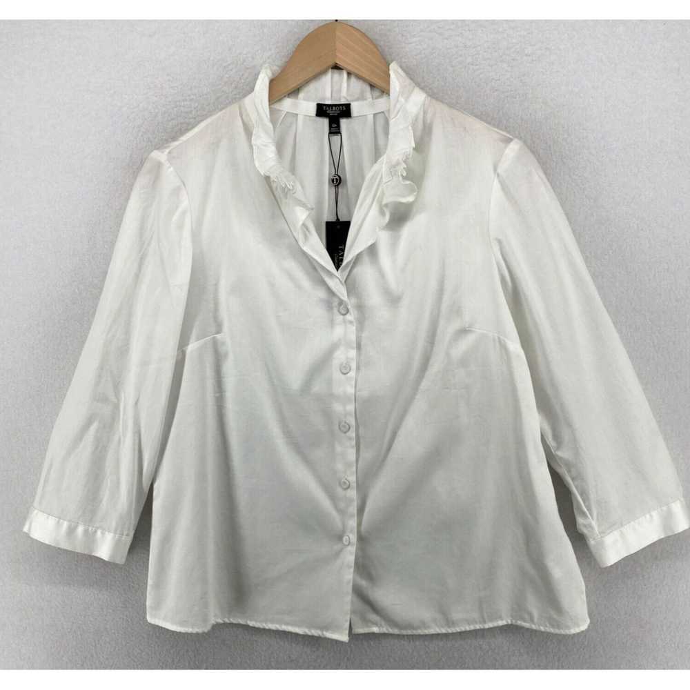 Talbots Crisp White Cotton Sateen Blouse with Ruf… - image 1