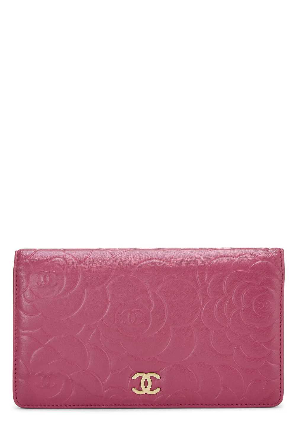 Pink Embossed Leather Camellia Wallet - image 1