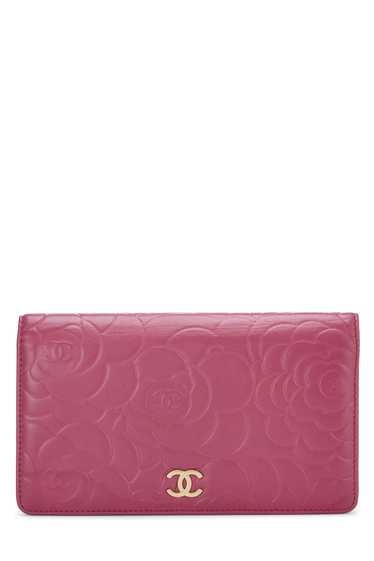 Pink Embossed Leather Camellia Wallet - image 1