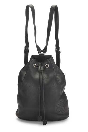 Black Leather Drawstring Backpack