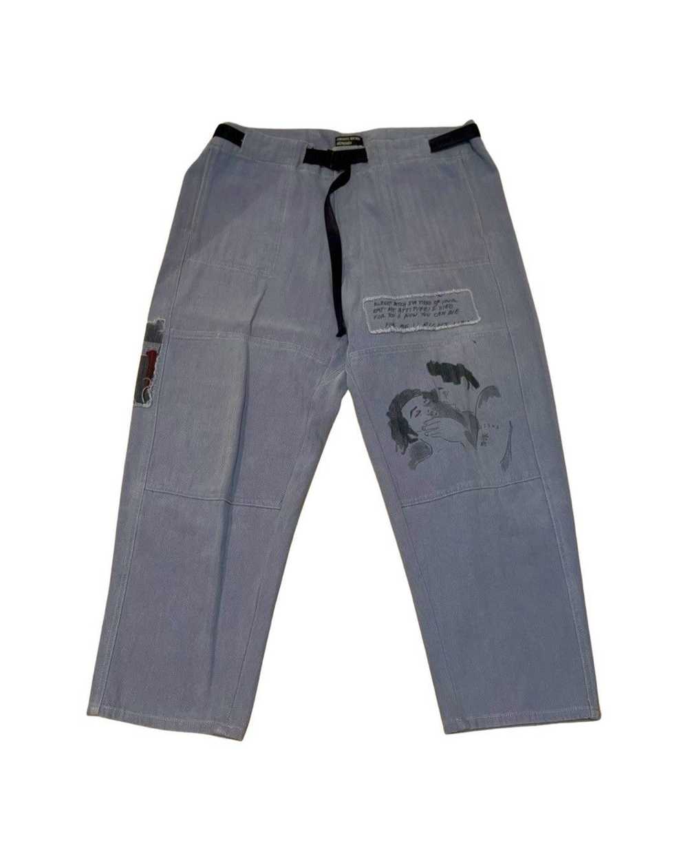 Patchwork herringbone cotton vintage wash pants - image 1