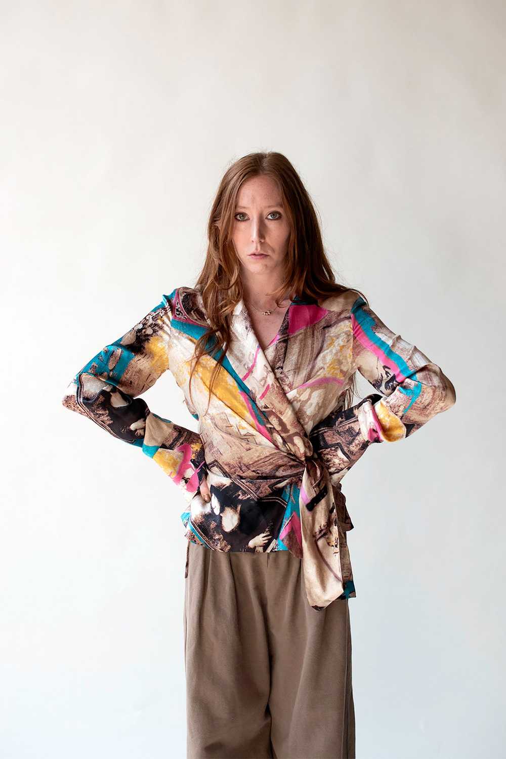 Mona Lisa Print Silk Blouse | Iceberg - image 5