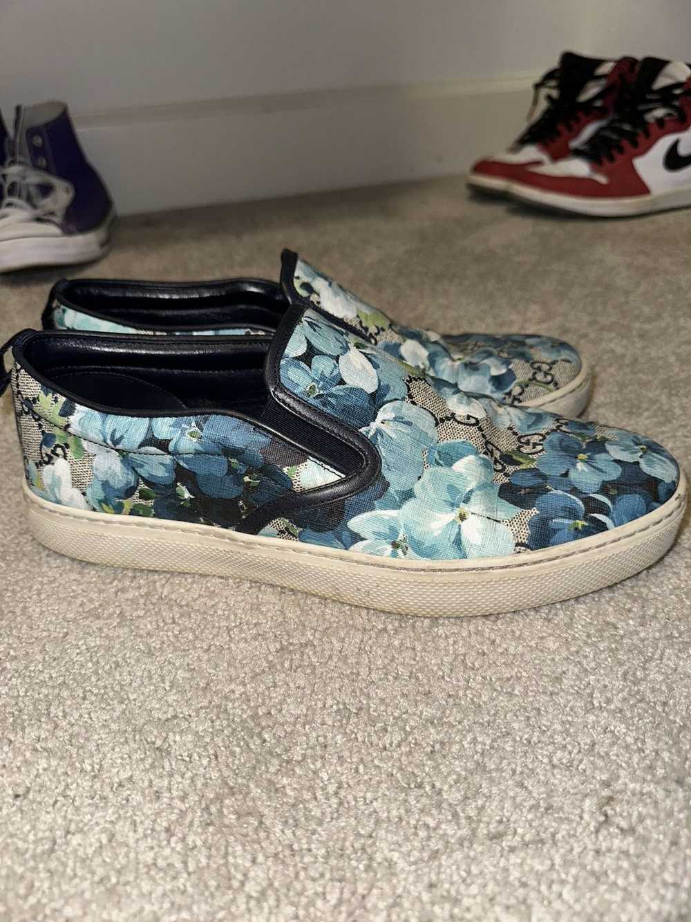 Gucci Bloom Flower Print Blue Gucci Slip Sneakers - image 1