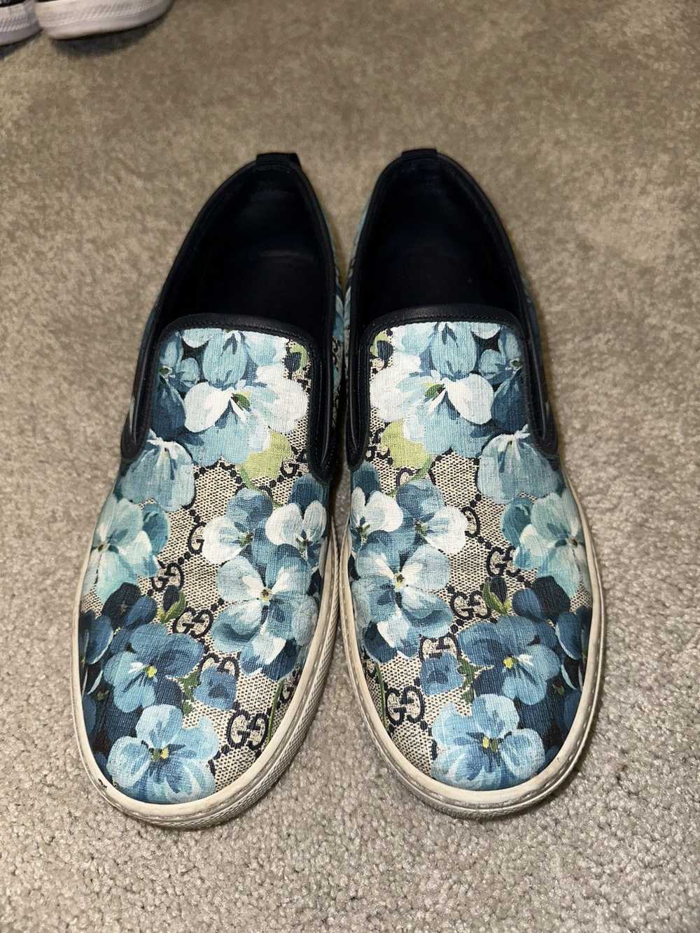 Gucci Bloom Flower Print Blue Gucci Slip Sneakers - image 2