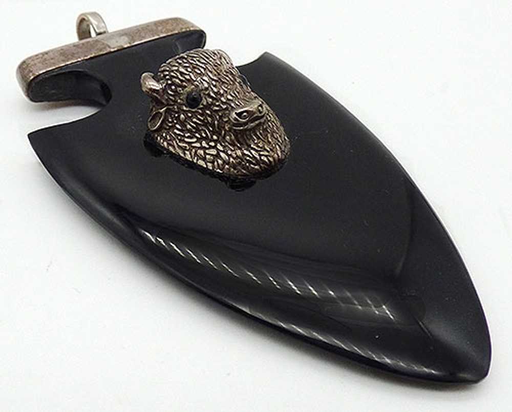 Obsidian Arrowhead with Sterling Bison Pendant - image 2