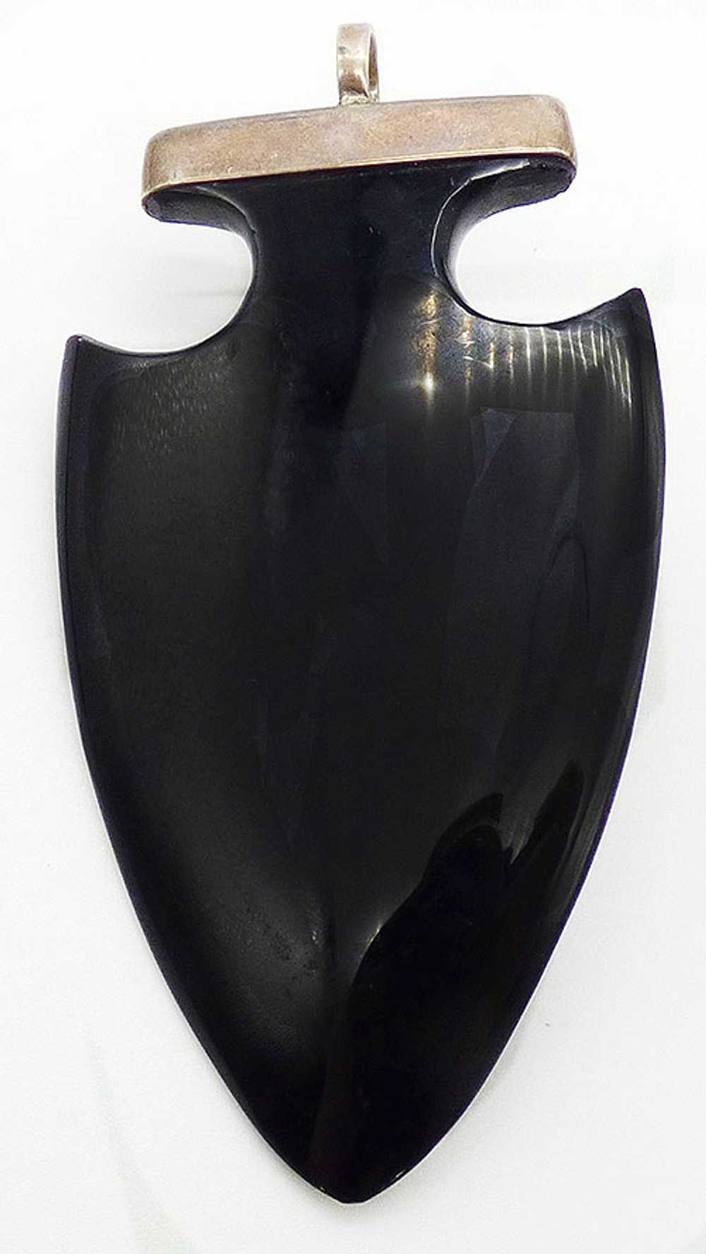 Obsidian Arrowhead with Sterling Bison Pendant - image 3