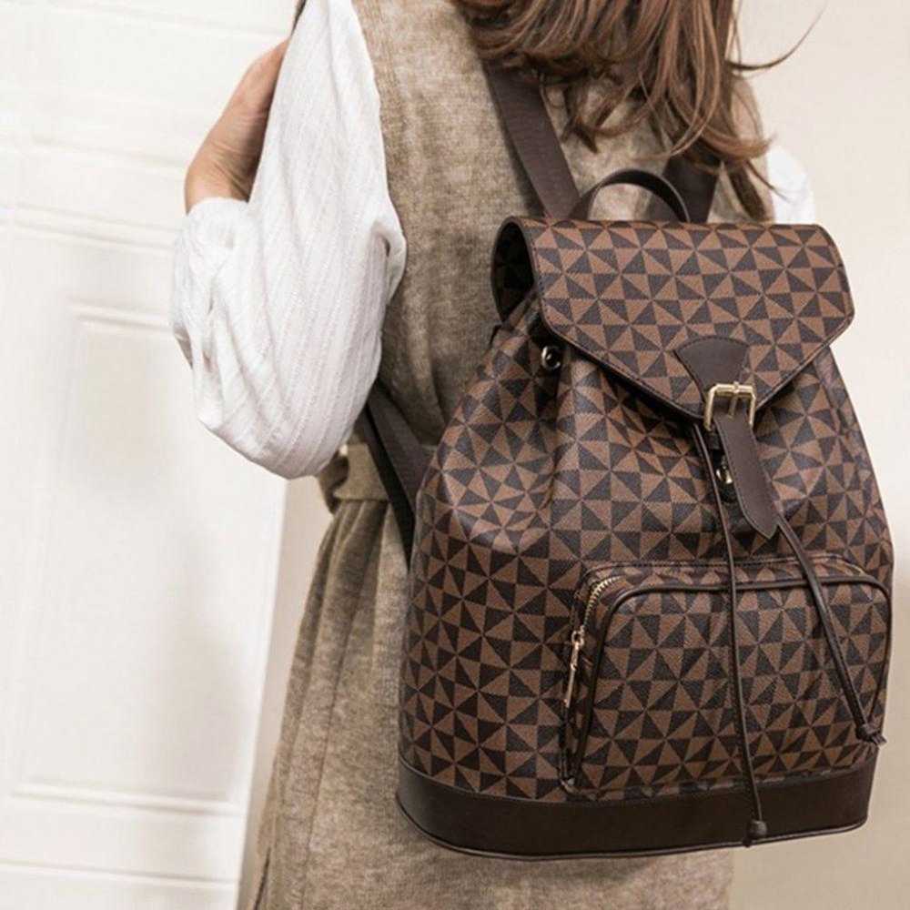 Chic Geometric Print Brown Backpack - NWOT - image 4