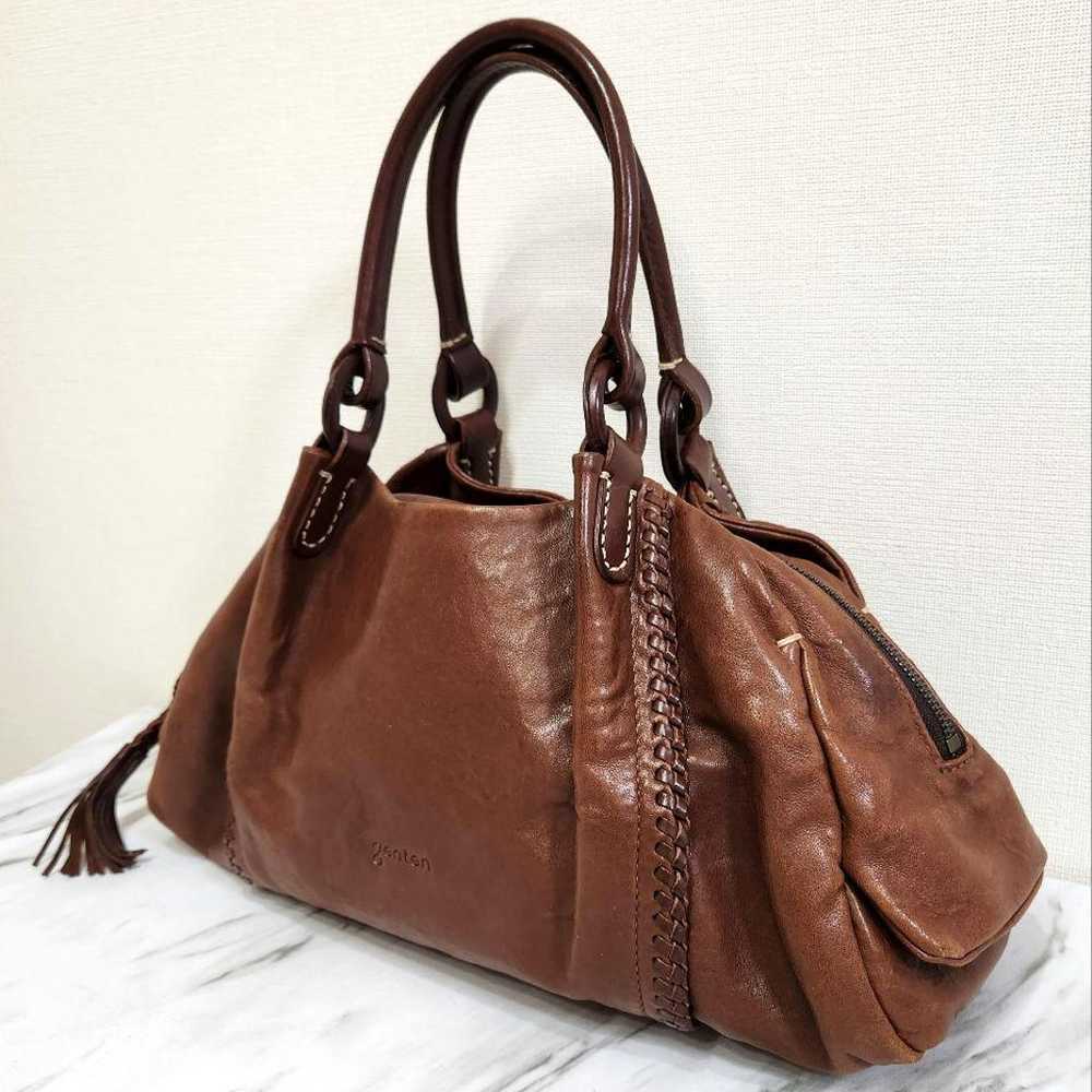 genten tote bag, shoulder strap, handbag, brown - image 2