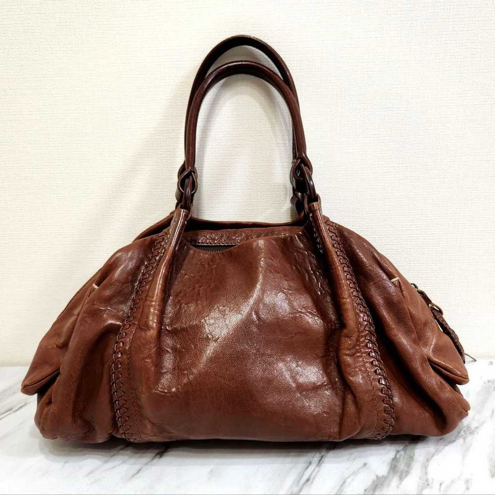 genten tote bag, shoulder strap, handbag, brown - image 3