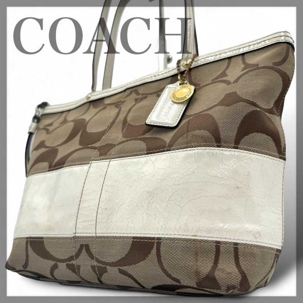 COACH Coach Tote Bag Signature White Shoulder Bag… - image 1