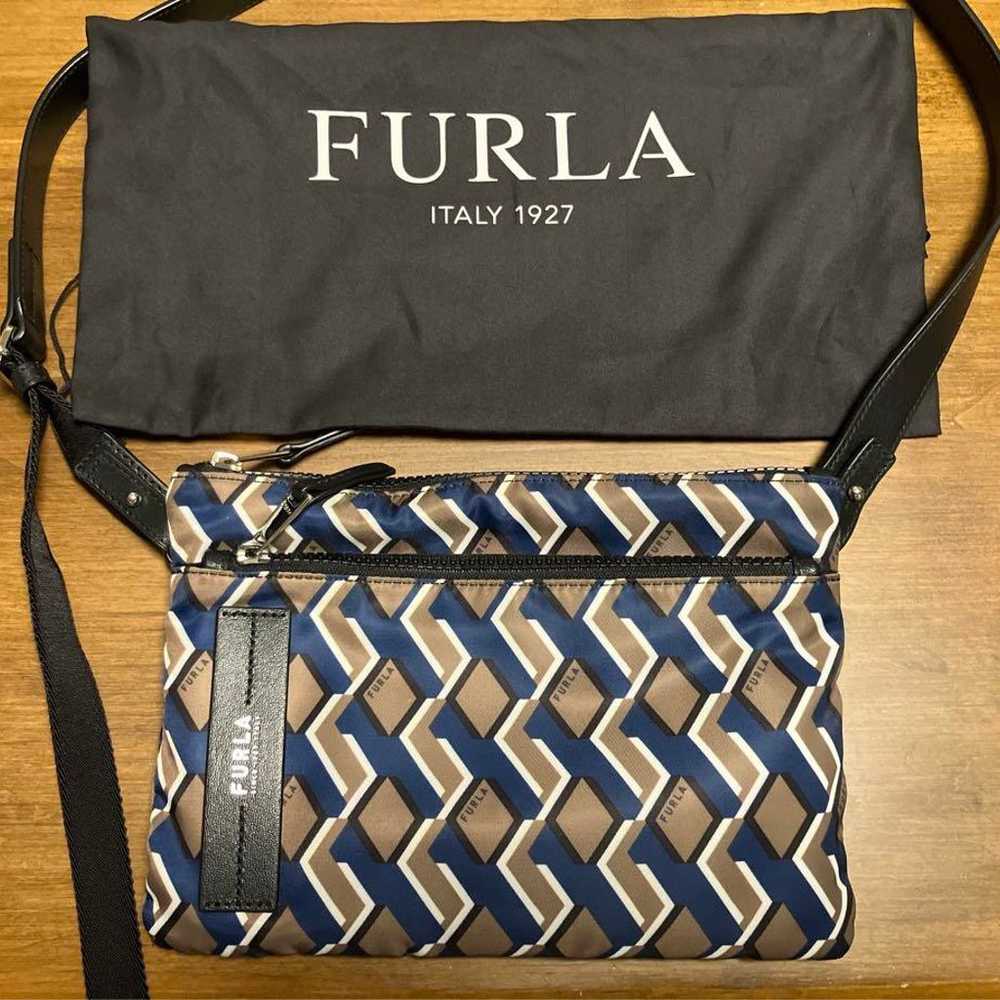 FURLA Shoulder Bag Sacoche Geometric Pattern Navy… - image 1