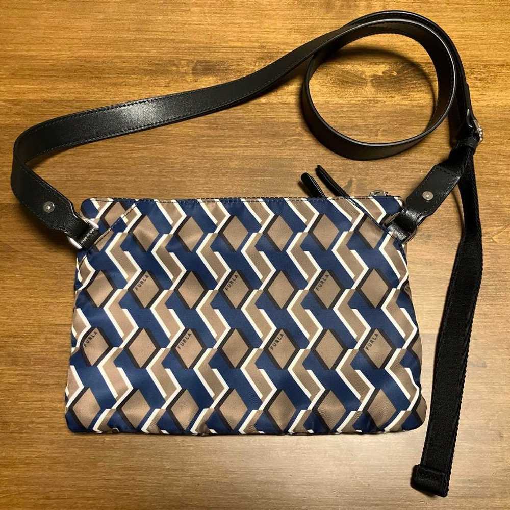 FURLA Shoulder Bag Sacoche Geometric Pattern Navy… - image 3