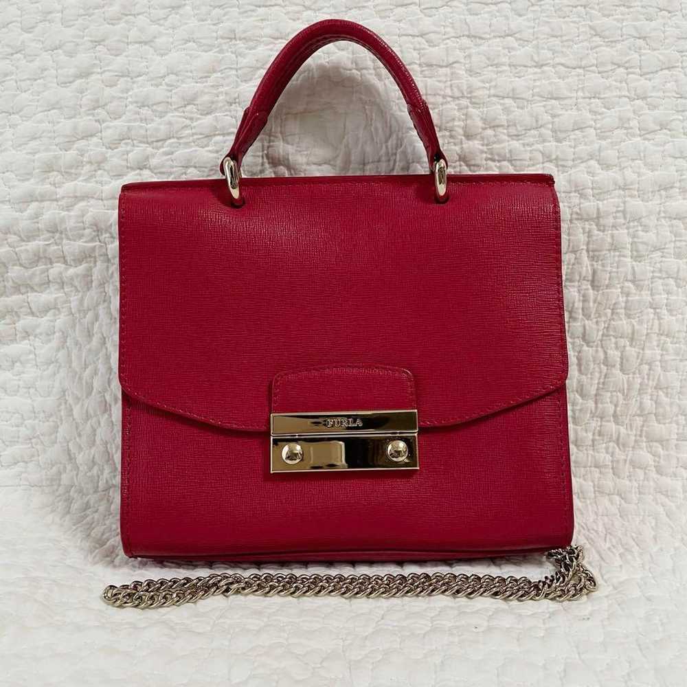 【Excellent condition】FURLA Red Pink Leather Shoul… - image 1