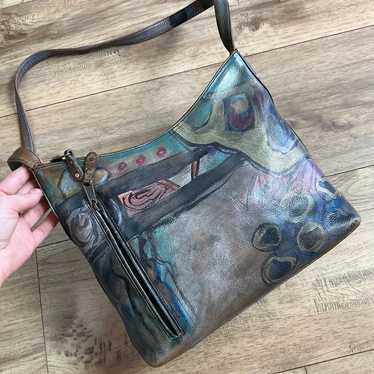 Charming Vintage Jane Yoo Signed Hand-painted Leather Crossbody Bag high quality Vintage