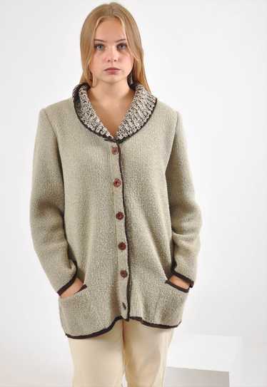 Vintagte  warm lined oversize cardigan in beige