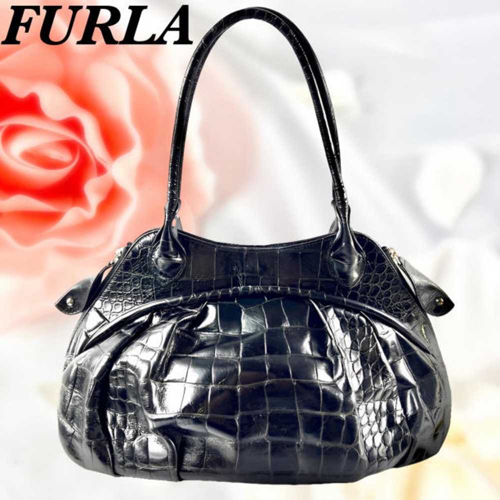 ◆FULRA Furla embossed leather tote bag handbag bl… - image 1