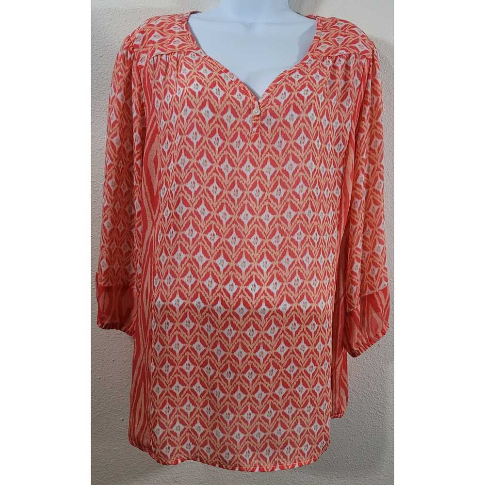 Other Dressbarn Orange White V Neck Top 2X Plus L… - image 1