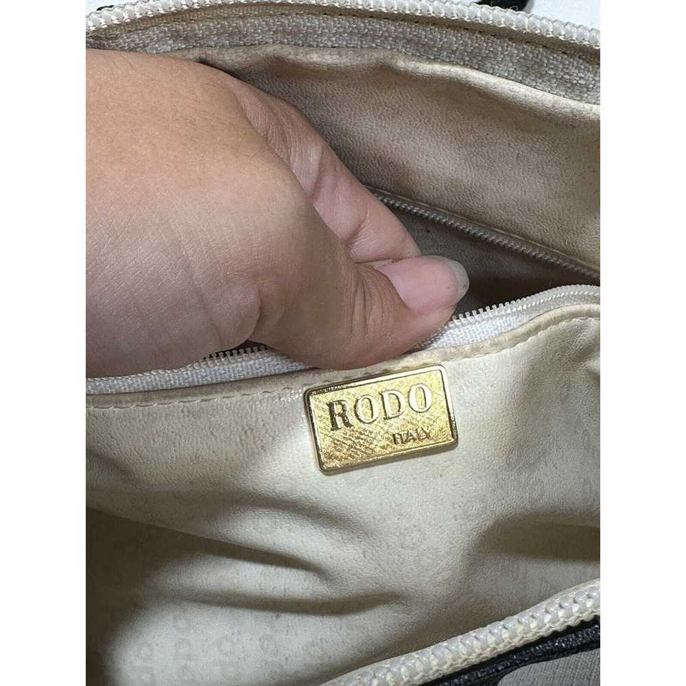 RODO Italy Leather Shoulder Bag Golden Logo White… - image 5