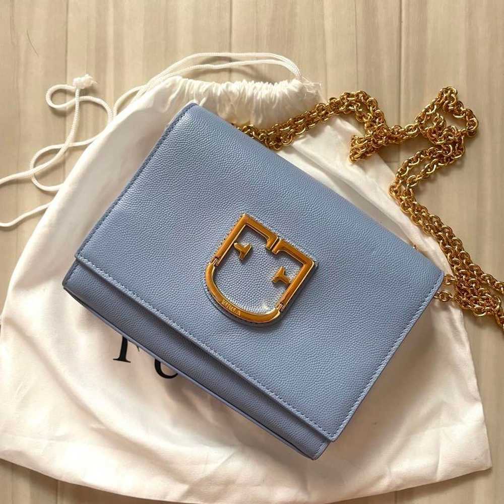 FURLA light blue leather shoulder bag with gold c… - image 1